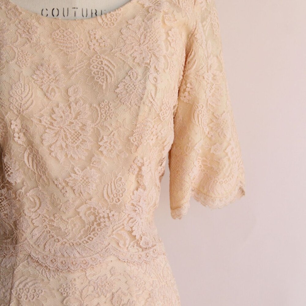 Vintage 1960s Dress, Pink Illusion Lace Fluttery Open Back - Picture 3 of 11